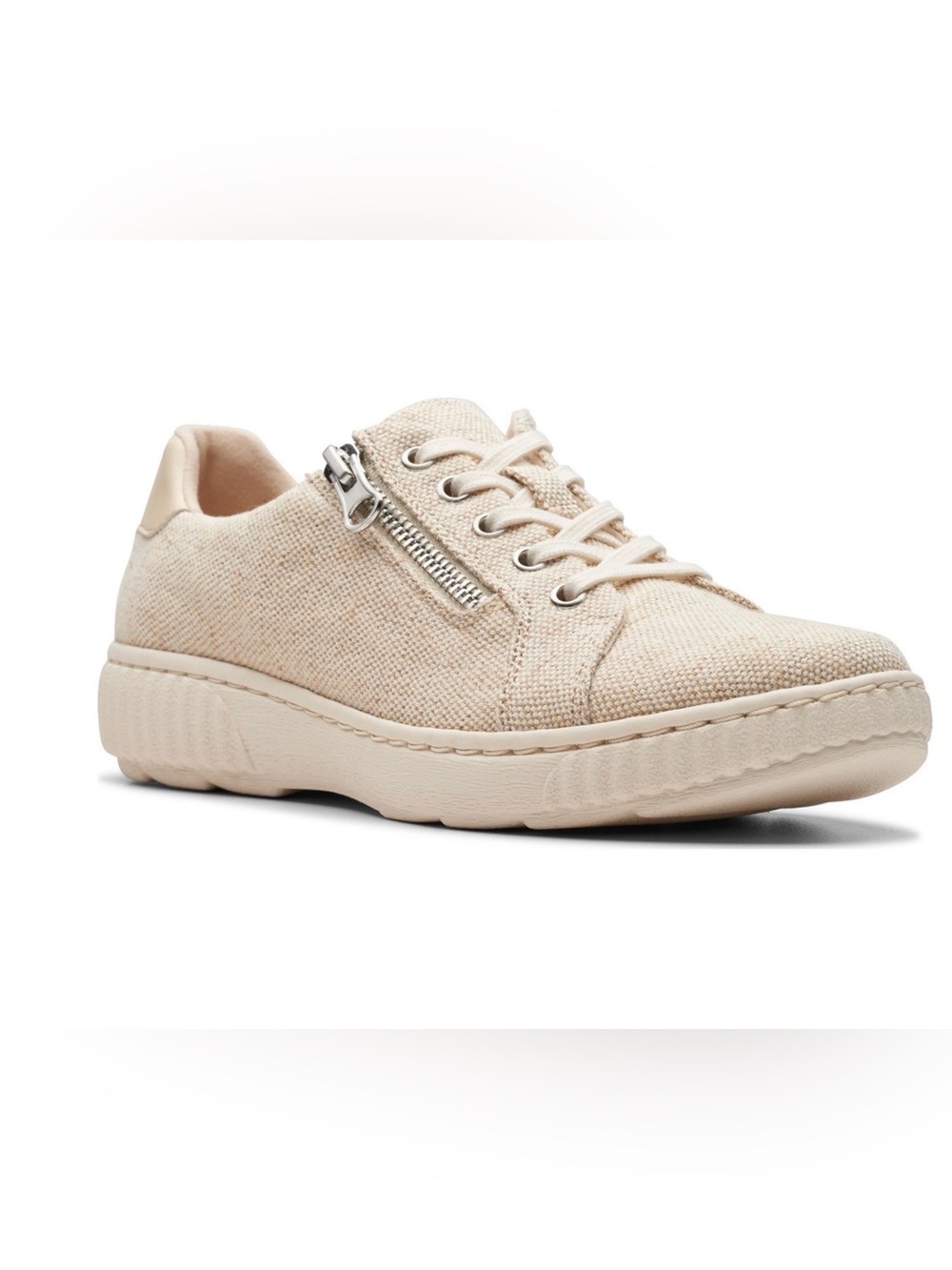 Clarks Neutral Beige Canvas Zip-Detail Sneaker Size 11